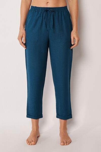Navy Wide Leg Linen And Viscose Pants, 5501_205E, large image number 0