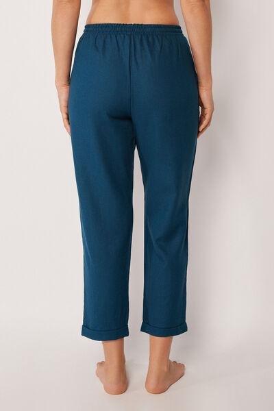 Navy Wide Leg Linen And Viscose Pants, 5501_205E, large image number 2