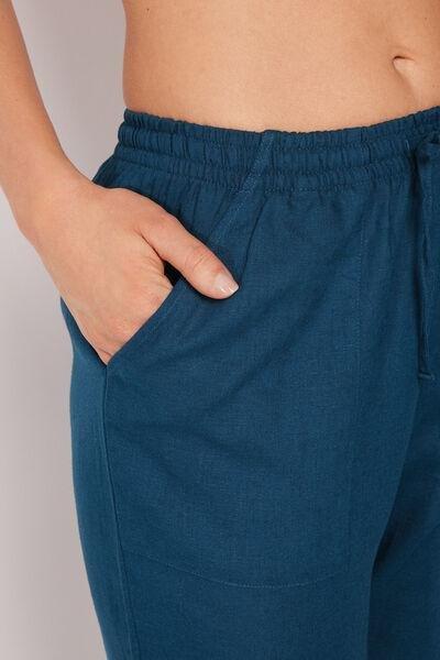 Navy Wide Leg Linen And Viscose Pants, 5501_205E, large image number 3