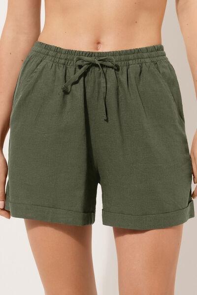 Green Linen And Viscose Shorts, , large image number 1