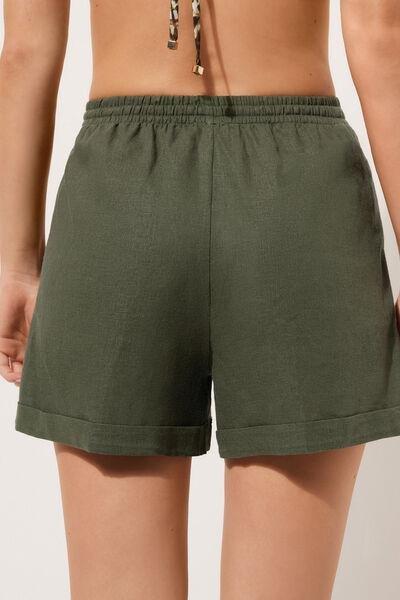 Green Linen And Viscose Shorts, , large image number 2