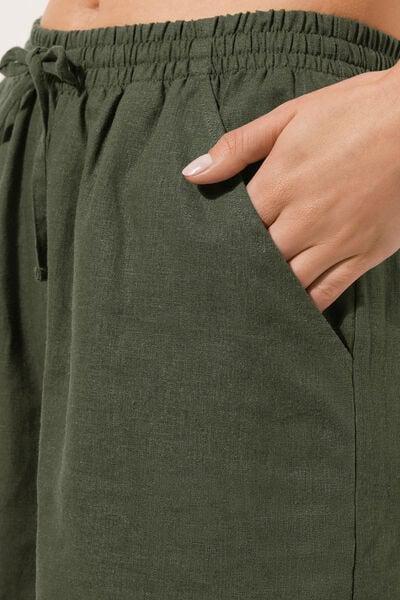 Green Linen And Viscose Shorts, 5501_064E, large image number 3