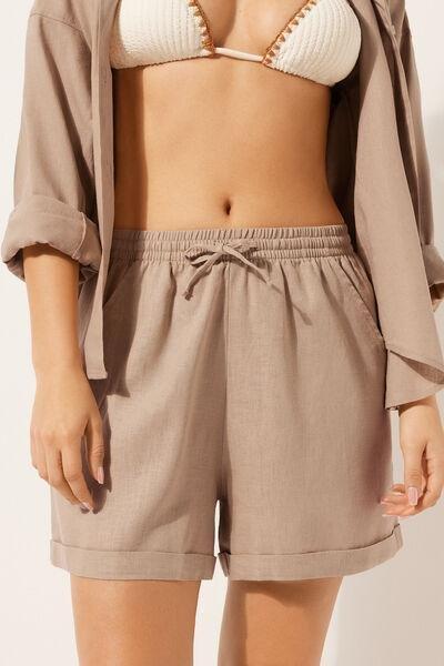 Beige Linen And Viscose Shorts, , medium