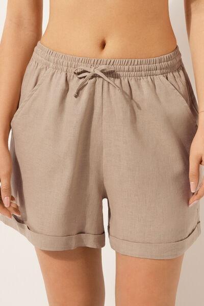 Beige Linen And Viscose Shorts, , large image number 1