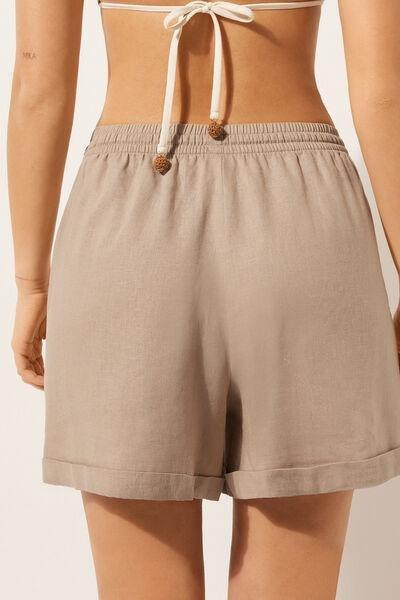 Beige Linen And Viscose Shorts, , large image number 2