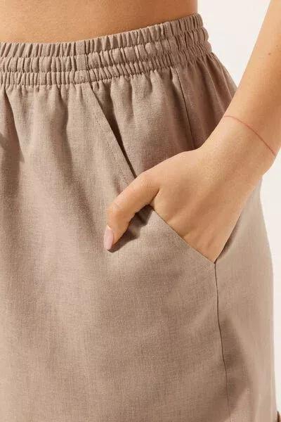 Beige Linen And Viscose Shorts, 5501_079E, large image number 3