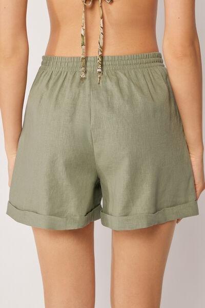 Green Wide Leg Linen And Viscose Shorts, 5501_204E, large image number 2