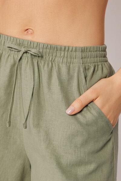 Green Wide Leg Linen And Viscose Shorts, 5501_204E, large image number 3