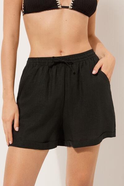Black Linen And Viscose Shorts, , medium