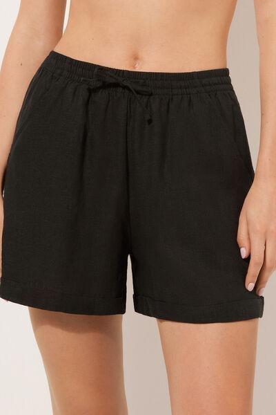 Black Linen And Viscose Shorts, , large image number 1