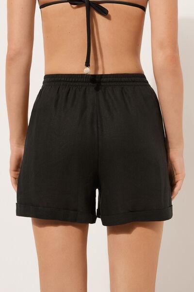 Black Linen And Viscose Shorts, , large image number 2