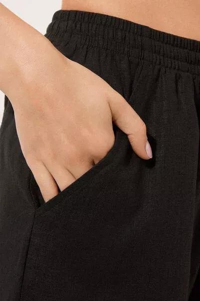 Black Linen And Viscose Shorts, 5501_894C, large image number 3