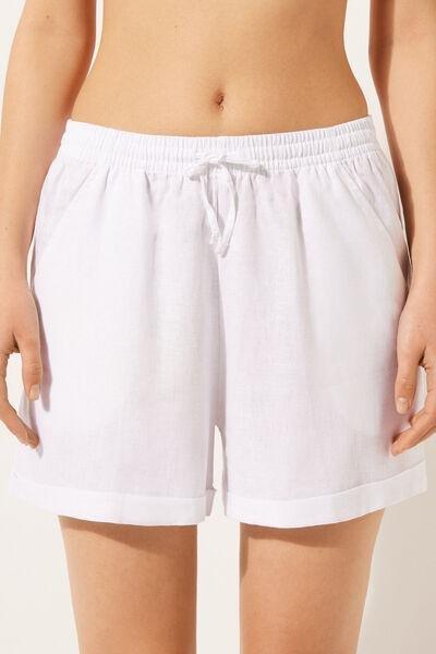 White Linen And Viscose Shorts, , large image number 1