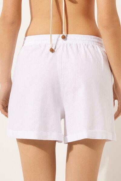 White Linen And Viscose Shorts, , large image number 2