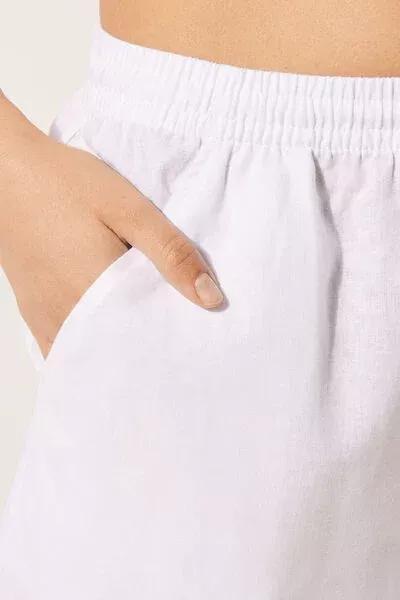 White Linen And Viscose Shorts, 5501_895C, large image number 3