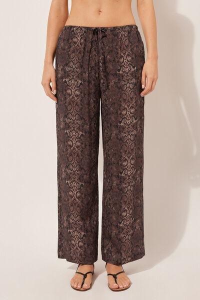 Brown Tropical Print Trousers, , large image number 1