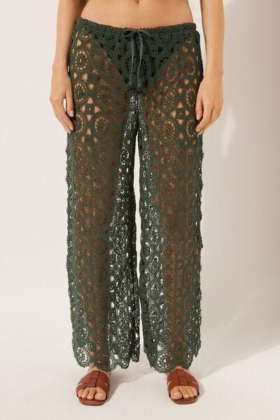 Green Geometric Crochet Palazzo Trousers, , large image number 1