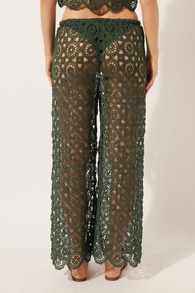 Green Geometric Crochet Palazzo Trousers, , large image number 2
