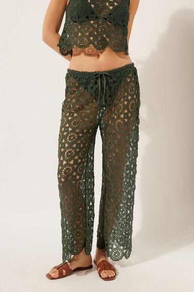 Green Geometric Crochet Palazzo Trousers, , large image number 3