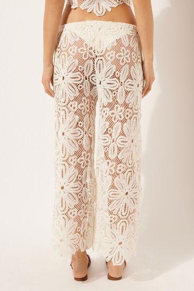 White Floral Crochet Palazzo Trousers, , large image number 2