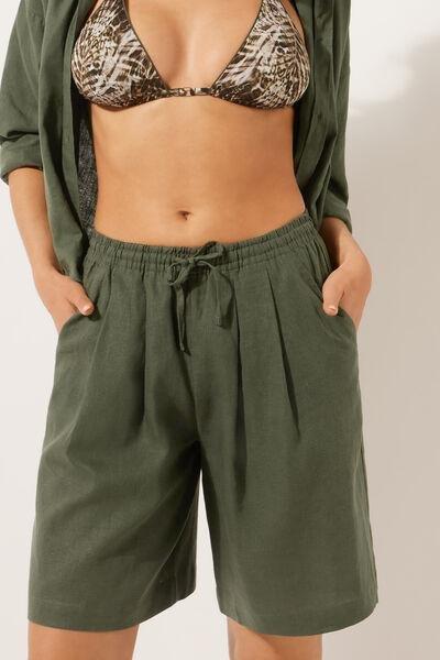 Green Linen Bermuda Shorts, , large image number 0