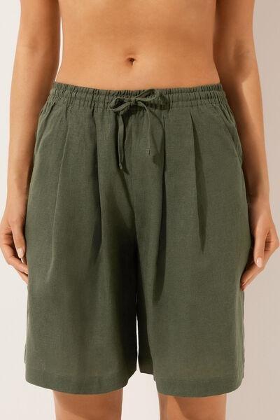 Green Linen Bermuda Shorts, , large image number 1