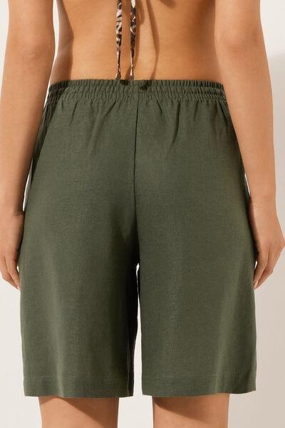Green Linen Bermuda Shorts, 5501_064E, large image number 2