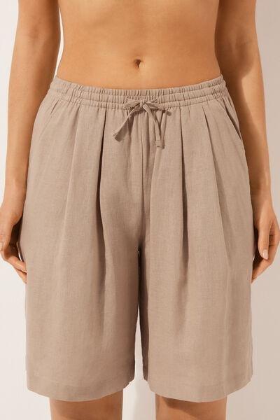 Beige Linen Bermuda Shorts, , large image number 1