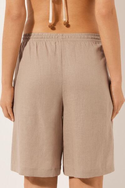 Beige Linen Bermuda Shorts, , large image number 2