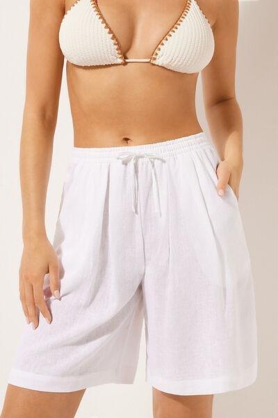 White Linen Bermuda Shorts, 5501_895C, large image number 0