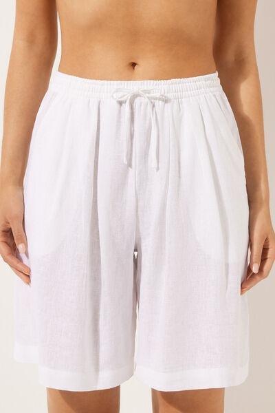 White Linen Bermuda Shorts, 5501_895C, large image number 1
