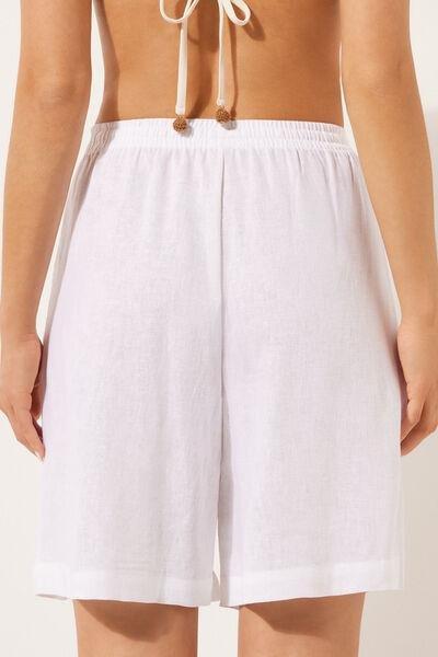 White Linen Bermuda Shorts, 5501_895C, large image number 2