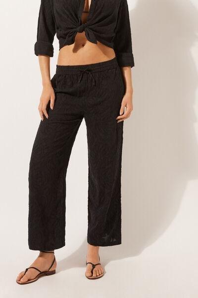 Black Jacquard Palazzo Trousers, , large image number 0