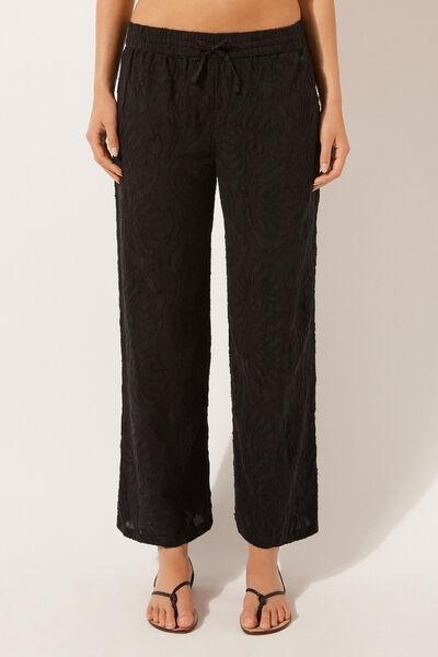 Black Jacquard Palazzo Trousers, 5501_894C, large image number 1