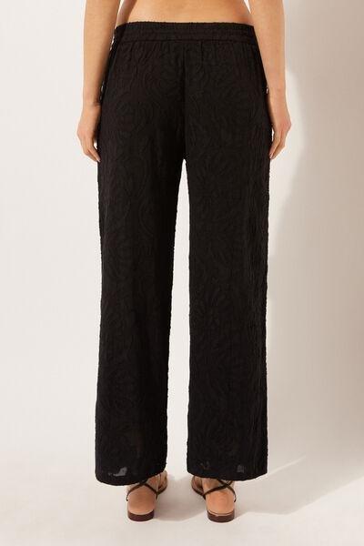 Black Jacquard Palazzo Trousers, , large image number 2