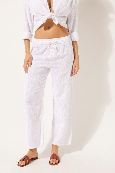 White Jacquard Palazzo Trousers, , large image number 0