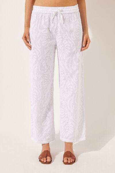 White Jacquard Palazzo Trousers, , large image number 1