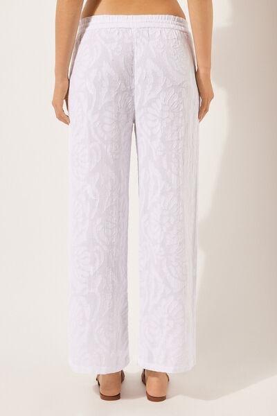 White Jacquard Palazzo Trousers, , large image number 2