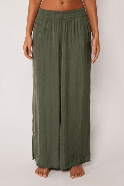 Green Shiny Palazzo Pants, 5501_064E, large image number 0