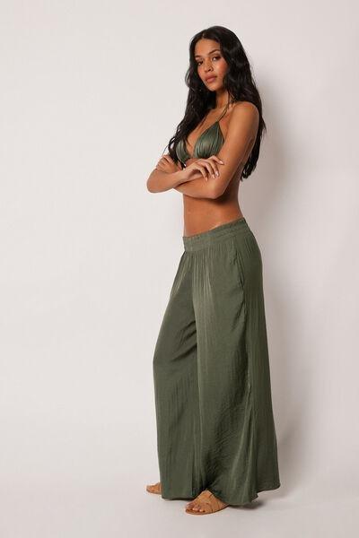 Green Shiny Palazzo Pants, 5501_064E, large image number 1