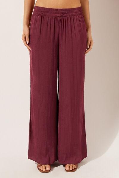 Burgundy Shiny Palazzo Trousers, , large image number 2