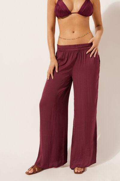 Burgundy Shiny Palazzo Trousers, , large image number 4