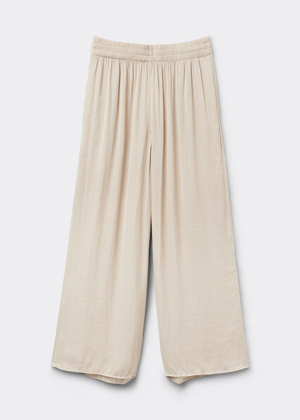 Beige Shiny Palazzo Trousers, , large image number 1