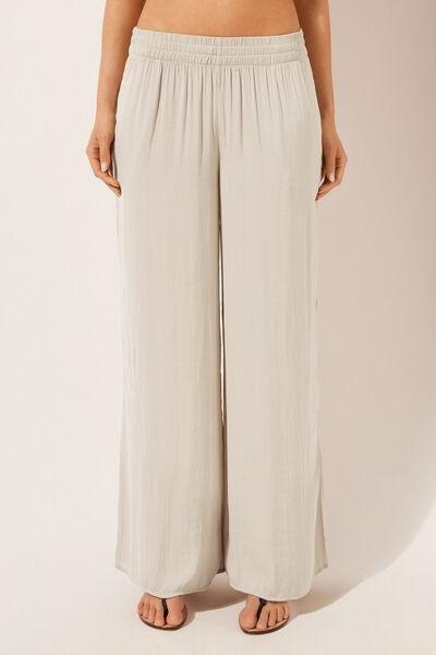 Beige Shiny Palazzo Trousers, , large image number 2
