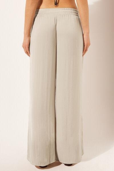 Beige Shiny Palazzo Trousers, , large image number 3