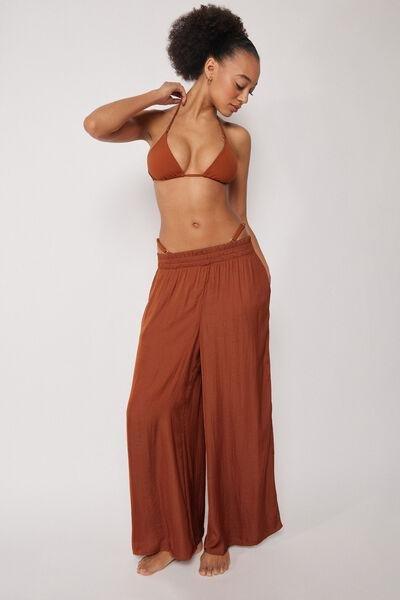 Brown Shiny Palazzo Pants, 5501_211E, large image number 1