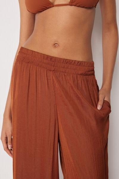 Brown Shiny Palazzo Pants, 5501_211E, large image number 3