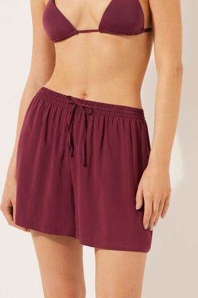 Burgundy Elasticated Waist Summer Shorts, , large image number 0
