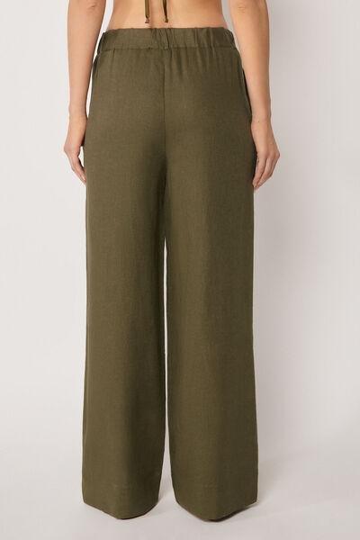 Green Wide Leg Palazzo Linen Pants, 5501_202E, medium