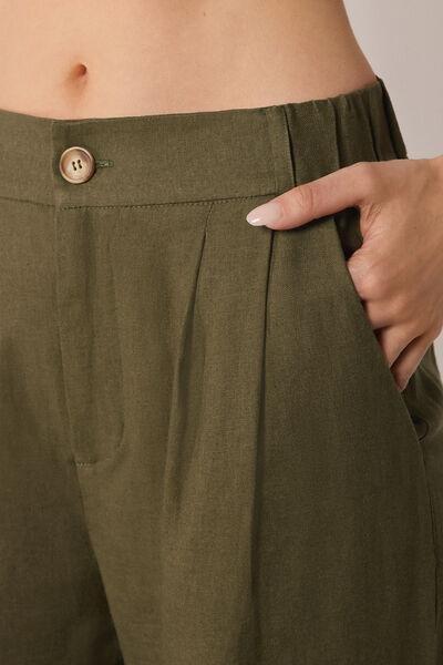 Green Wide Leg Palazzo Linen Pants, 5501_202E, large image number 3